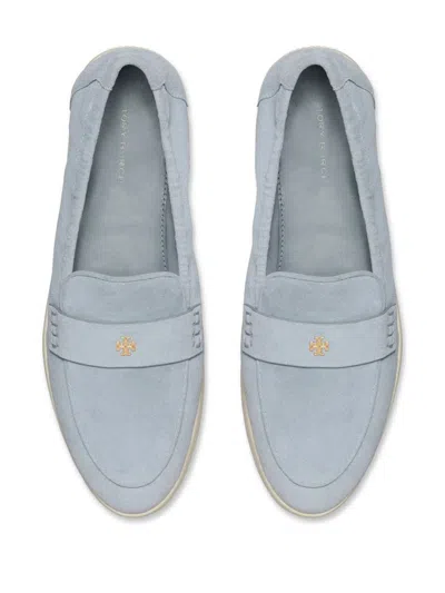 Tory Burch Light Blue Loafers With Logo Plaque On The Front And Slip-on Design In Suede Woman In Blue