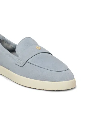 Tory Burch Light Blue Loafers With Logo Plaque On The Front And Slip-on Design In Suede Woman In Blue