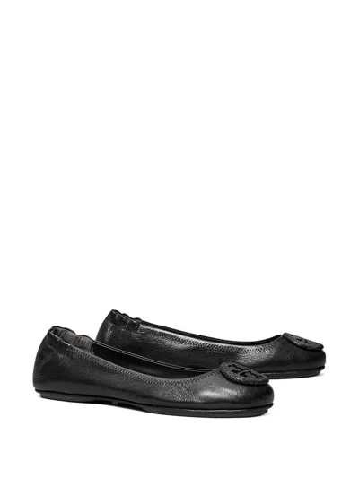 Tory Burch Logo-plaque Leather Ballerina Pumps In Black