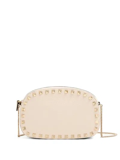 Valentino Borsa A Tracolla Rockstud In Pelle Avorio  Donna In Pink