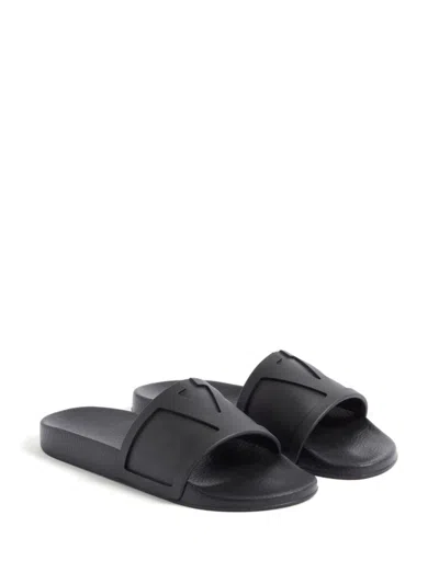Valentino Garavani Black Sandals With Vlogo Detail On The Front In Tech Fabric Man In Black