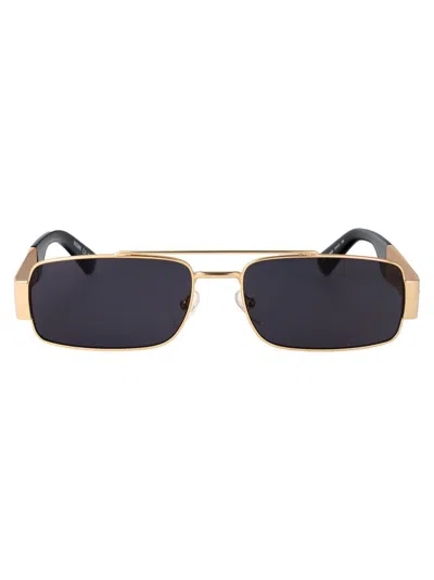 Moschino Couture Rose Gold Metal Sunglasses In Blue