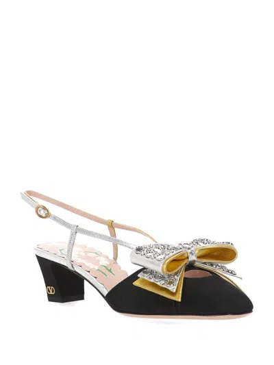 Valentino Slingback Decollete Bowow In Moire Tissue