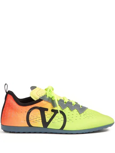 Valentino Lime Green And Fluorescent Orange Sporty Sneakers In Cotton And Pu Bold Design