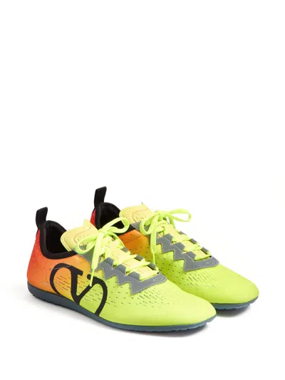 Valentino Lime Green And Fluorescent Orange Sporty Sneakers In Cotton And Pu Bold Design
