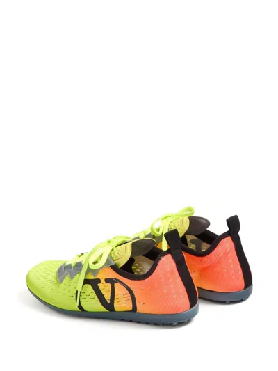 Valentino Lime Green And Fluorescent Orange Sporty Sneakers In Cotton And Pu Bold Design
