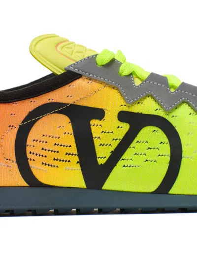 Valentino Lime Green And Fluorescent Orange Sporty Sneakers In Cotton And Pu Bold Design