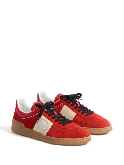 Valentino Garavani Upvillage Low Top Trainer In Split Leather And Calfskin Nappa Leather In Red