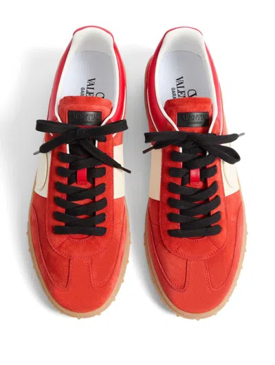 Valentino Garavani Upvillage Low Top Trainer In Split Leather And Calfskin Nappa Leather In Red