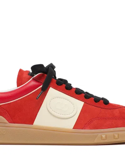Valentino Garavani Upvillage Low Top Trainer In Split Leather And Calfskin Nappa Leather In Red