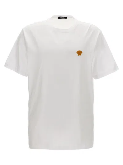 Versace White Crewneck T-shirt With Medusa Embroidery On The Front In White