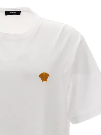 Versace White Crewneck T-shirt With Medusa Embroidery On The Front In White