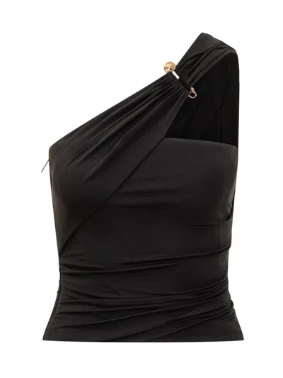 Versace Asymmetrical One-shoulder Top In Black