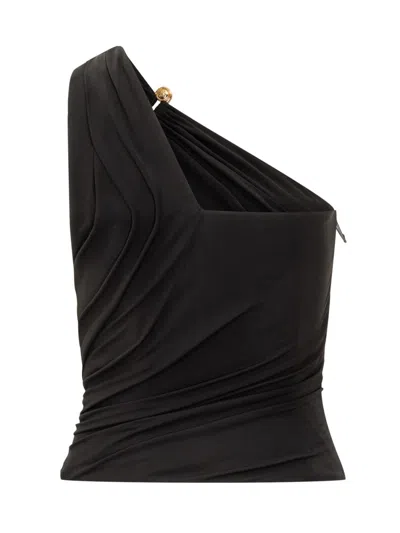 Versace Asymmetrical One-shoulder Top In Black