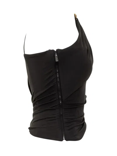 Versace Asymmetrical One-shoulder Top In Black