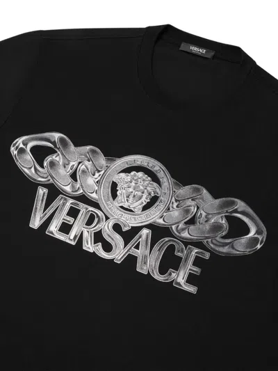 Versace Black T-shirt With Medusa Head Logo Print On The Front In Cotton Man