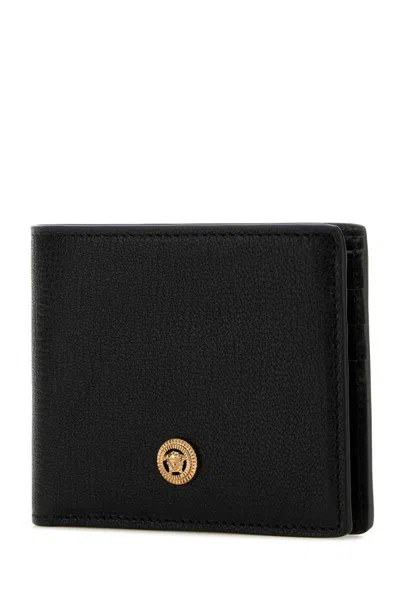 Versace Medusa Biggie Grainy Leather Wallet In Black