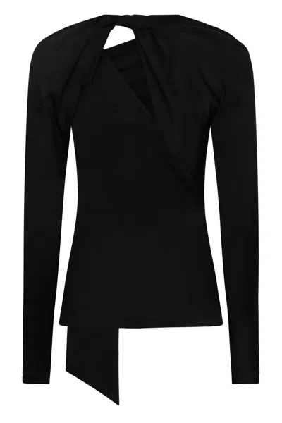 Victoria Beckham Asymmetric Cut Out Crewneck Top In Black