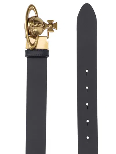 Vivienne Westwood Adjustable Length Gold-tone Buckle Smooth Finish Belts In Black