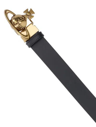 Vivienne Westwood Adjustable Length Gold-tone Buckle Smooth Finish Belts In Black