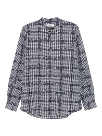 Vivienne Westwood Casual Shirt With Mandarin Collar And Gingham Check In Blue