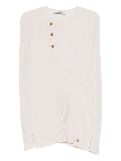 Vivienne Westwood Crewneck Sweater With Asymmetric Button Detail In Neutral