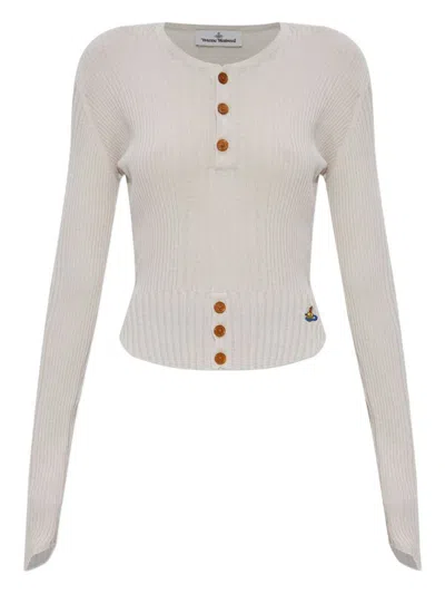 Vivienne Westwood Sleeve Button Cropped Ribbed Top In Neutral