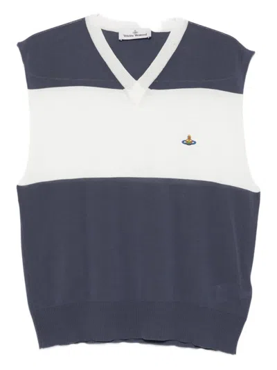 Vivienne Westwood Block Stripe Sleeveless V-neck Top In Blue