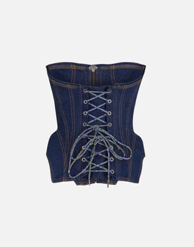 Vivienne Westwood Corset Bustier Top With Visible Stitching In Blue