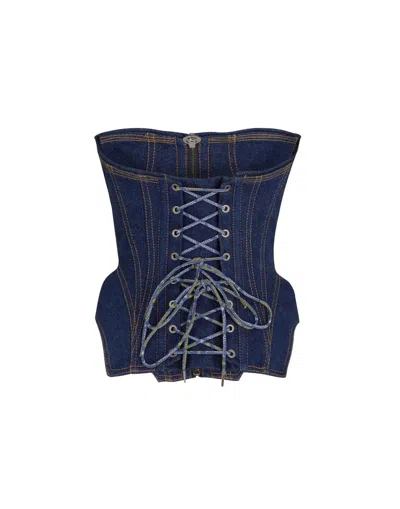 Vivienne Westwood Corset Bustier Top With Visible Stitching In Blue