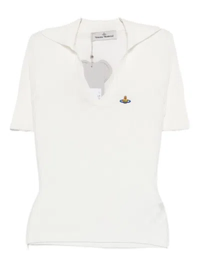 Vivienne Westwood Knit Ribbed V-neck Short Sleeves Top In White