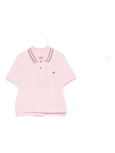 Vivienne Westwood Collared Polo Top Striped Sleeves In Pink