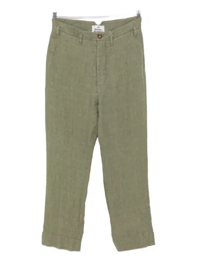 Vivienne Westwood Straight Leg Trousers Turn-up Hem In Green