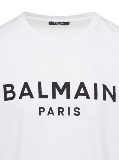 Balmain White Crewneck T-shirt With Contrasting Logo Lettering Print