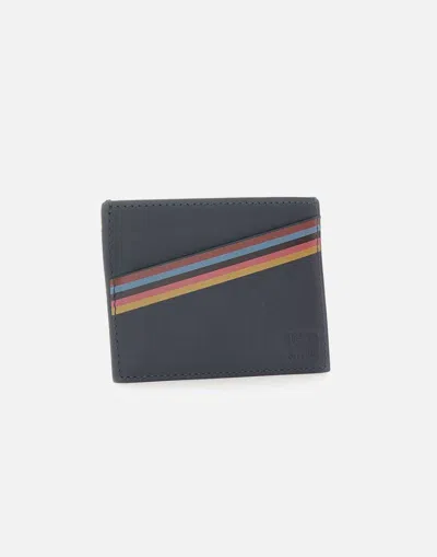 Paul Smith Navy Leather Artist Stripe Card Holder Blue In Black