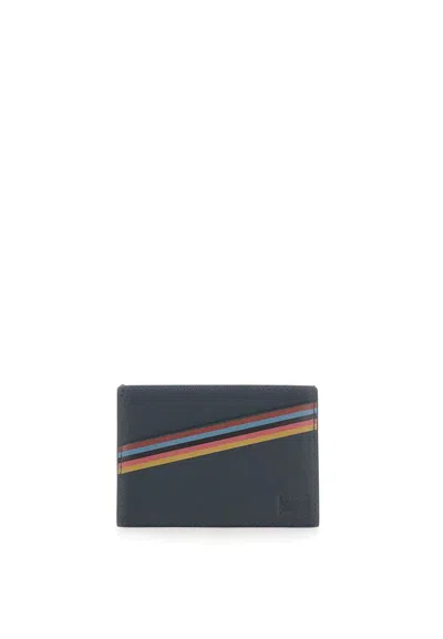 Paul Smith Navy Leather Artist Stripe Card Holder Blue In Black