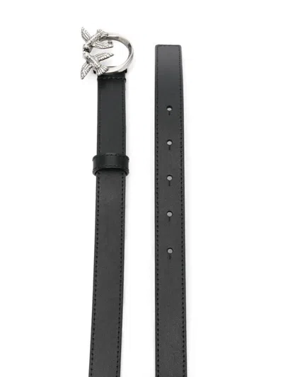 Pinko Love Birds Leather Belt In Black
