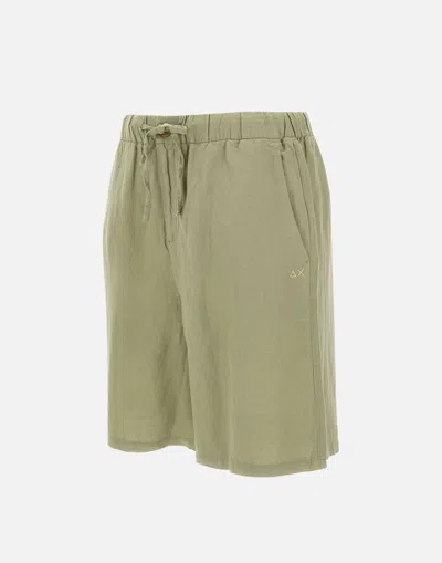 Sun68 Sage Green Linen Drawstring Shorts In Green