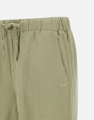 Sun68 Sage Green Linen Drawstring Shorts In Green
