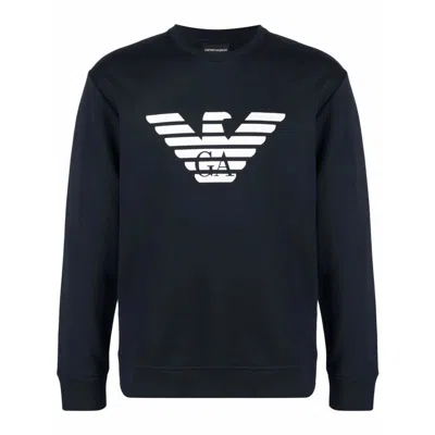 Emporio Armani Cotton Blend Crewneck Sweatshirt In Blue