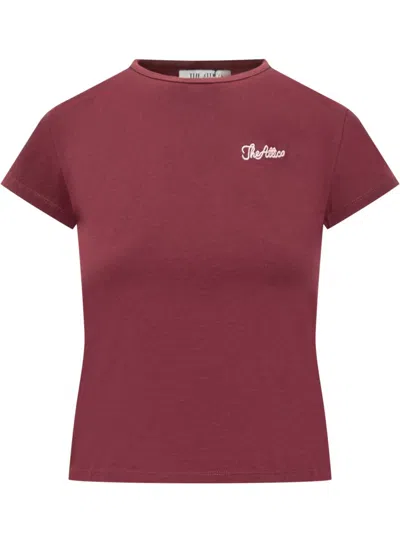 Attico Bordeauc Cotton T-shirt With Embroidered Logo In Red