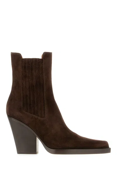 Paris Texas Heeled Boots With Elastic Panels And Suede Finish In Brown