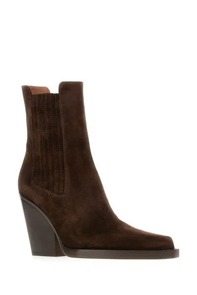 Paris Texas Heeled Boots With Elastic Panels And Suede Finish In Brown