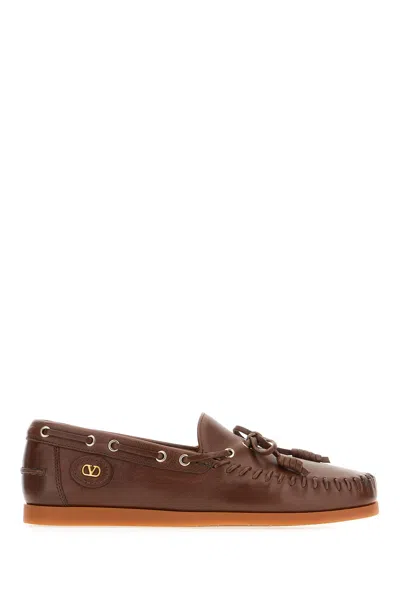 Valentino Palm Avenue Suede And Leather Loafers In Brown