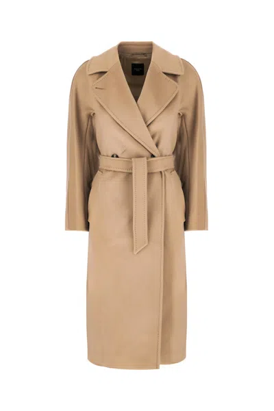Weekend Max Mara Long Length Belted Coat With Notched Lapels In Brown