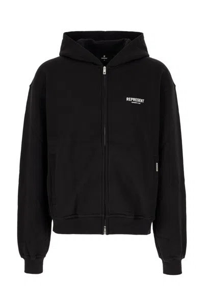 Represent Mens Black Owners Club Brand-print Relaxed-fit Cotton-jersey Hoody Xxl In Black