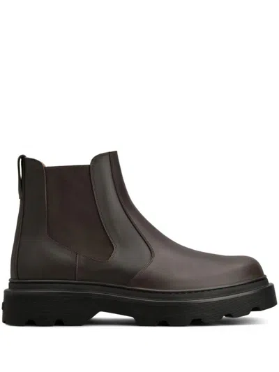 Tod's Chunky Sole Leather Ankle Boots With Elastic Panels In Multi