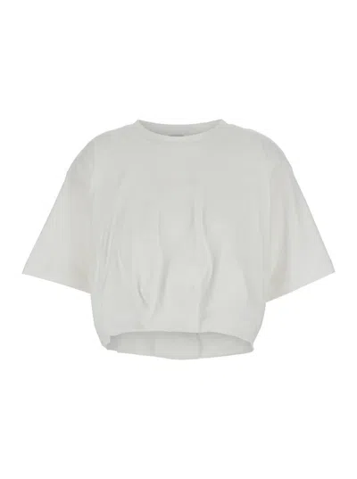 Pinko White Crop T-shirt With Logo On The Front And Gathers In White