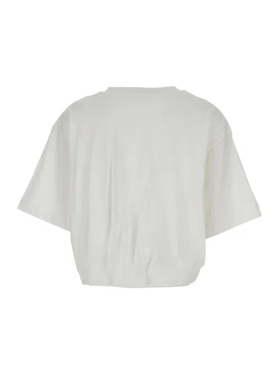Pinko White Crop T-shirt With Logo On The Front And Gathers In White