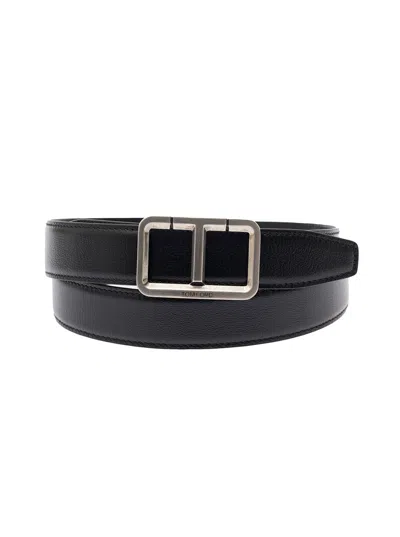 Tom Ford T Shiny Leather Belt With Silver Buckle